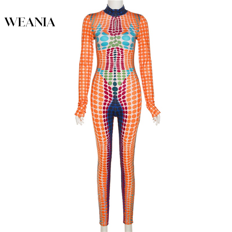 Áo liền quần Tay Dài Cổ Tròn Lưng Cao In Họa Tiết Quyến Rũ Cho Nữ