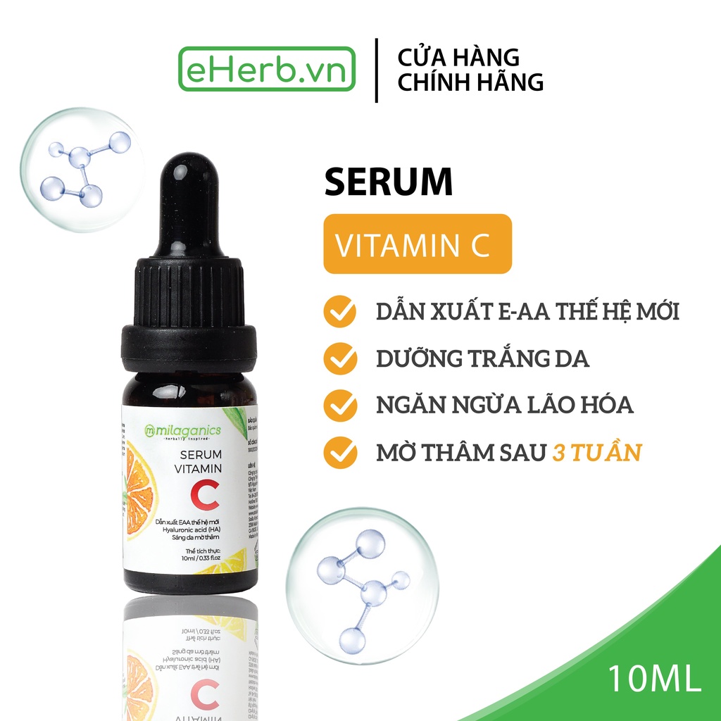 Serum vitamin c trắng da, mờ thâm dẫn xuất E-AA 10% công nghệ mới MILAGANICS 10ml (chai)