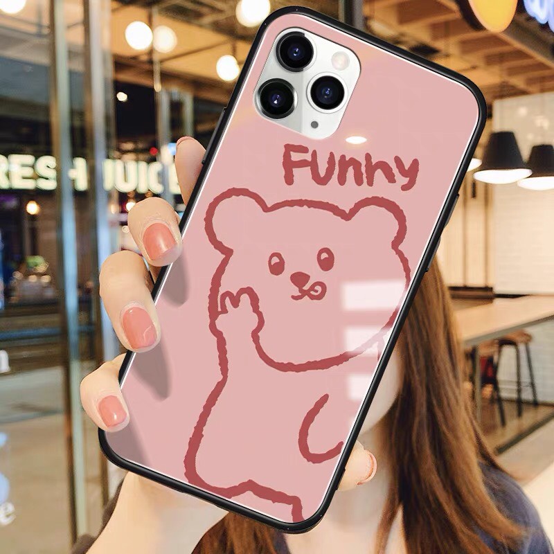 Ốp lưng iphone kính cặp đôi gấu Funny case 14plus 14 pro max 13 12 promax 11 mini 6 6s 7 8 plus x xr xs Se