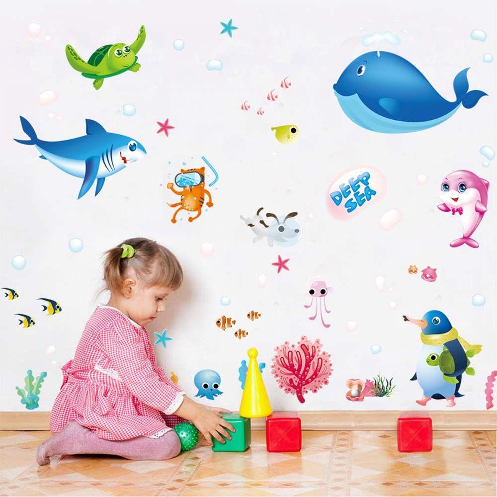 Sticker Dán Tường Chống Thấm Nước 70 * 50cm Họa Tiết Đại Dương Dùng Trang Trí Phòng Trẻ Nhỏ