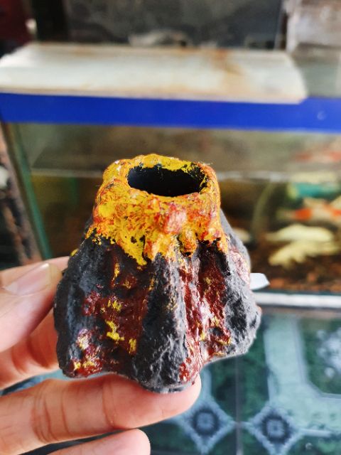 NÚI LỬA PHUN OXY TRANG TRÍ HỒ CÁ NON BỘ 5x7x4cm