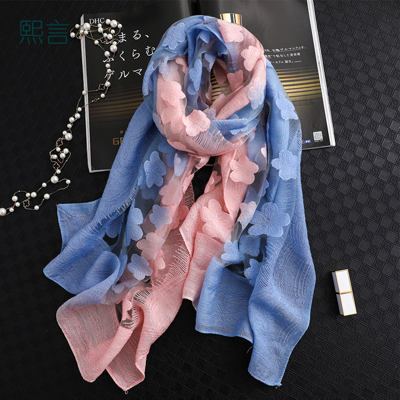 Xiyan Beauty Khăn Choàng Lụa Màu Gradient Phong Cách Thanh Lịch Thời Trang Xuân Thu Có 35 Màu