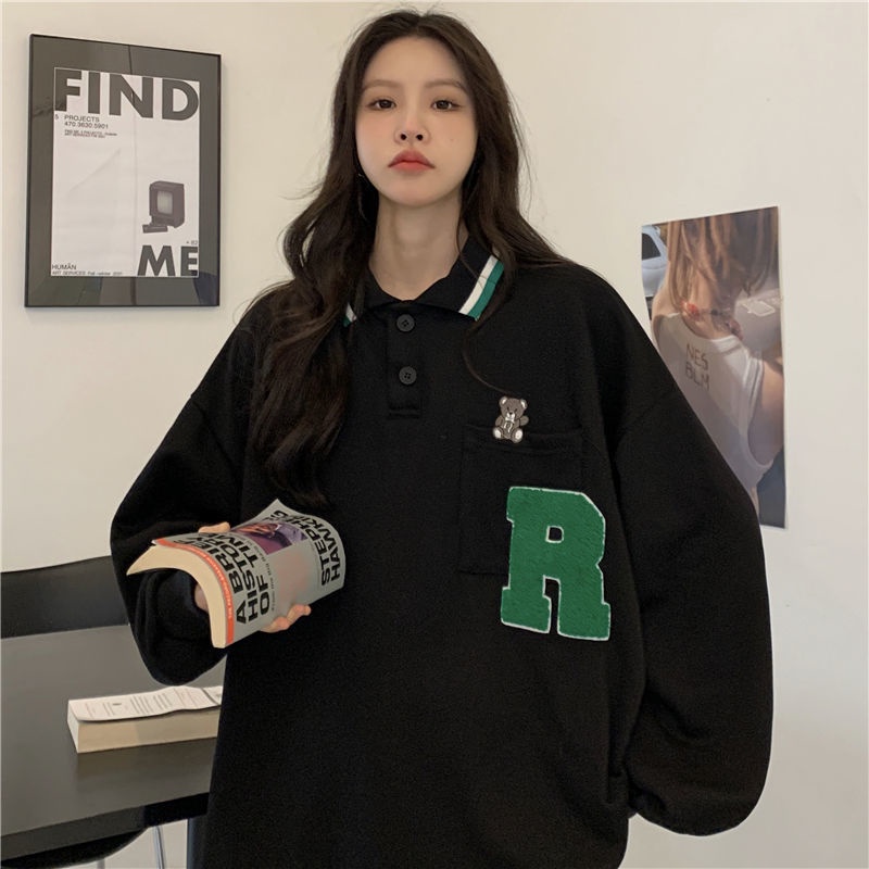 Áo Thun POLO Nữ Dài Tay Cổ Bẻ Thời Trang Hàn Mới