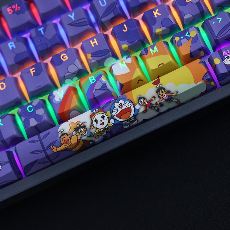 Doraemon Themed Keycap Jingle Cat OEM Profile PBT Thuốc nhuộm thăng hoa Bàn phím cơ Keycap Ánh sáng thông qua Keycap Anime Keycap 108 phím