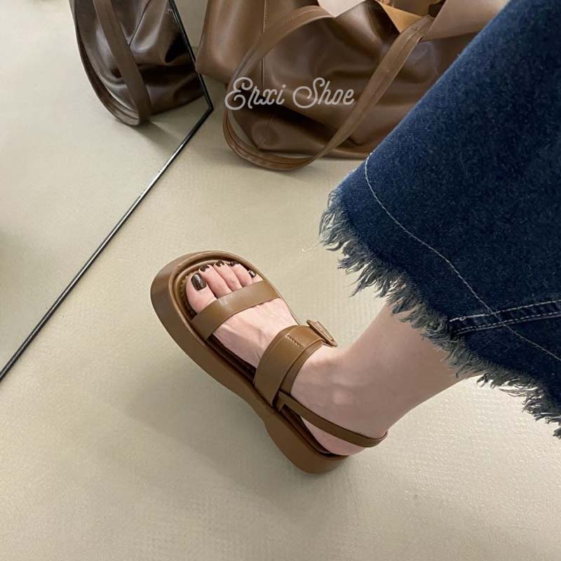 Oeggeo shop Xăng đan Đế Bệt Cài Hai Nút Cho Nữ