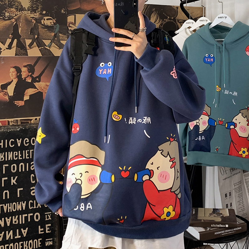 Áo Hoodie Unisex Tay Dài In Họa Tiết Hoạt Hình Thời Trang Mùa Thu Phong Cách Thể Thao Kiểu Hàn