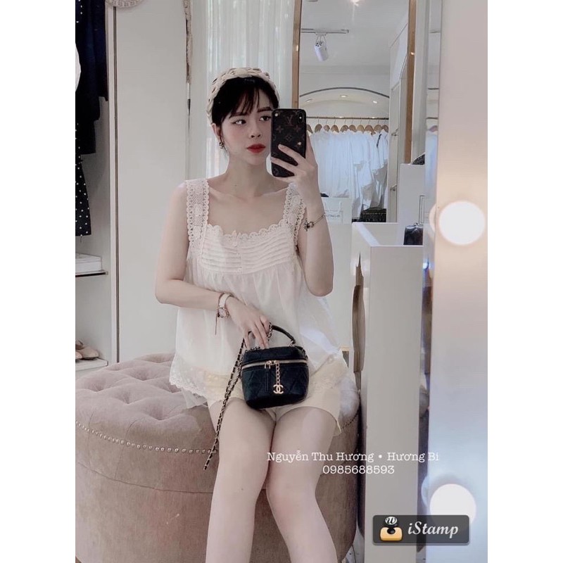 bộ ngủ 2 dây ren cổ vuông kèm quần short cách điệu