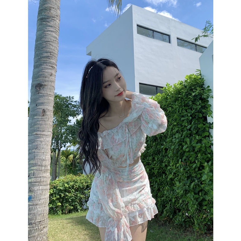 Bộ Áo Ren Hoa Trễ Vai + Chân Váy Ôm Dáng Thời Trang Xuân Hè Hàng Mới 2022
