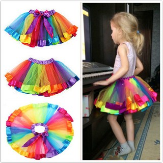 Đầm xoè Tutu trang phục múa ba lê màu cầu vồng cho bé 0-10 tuổi