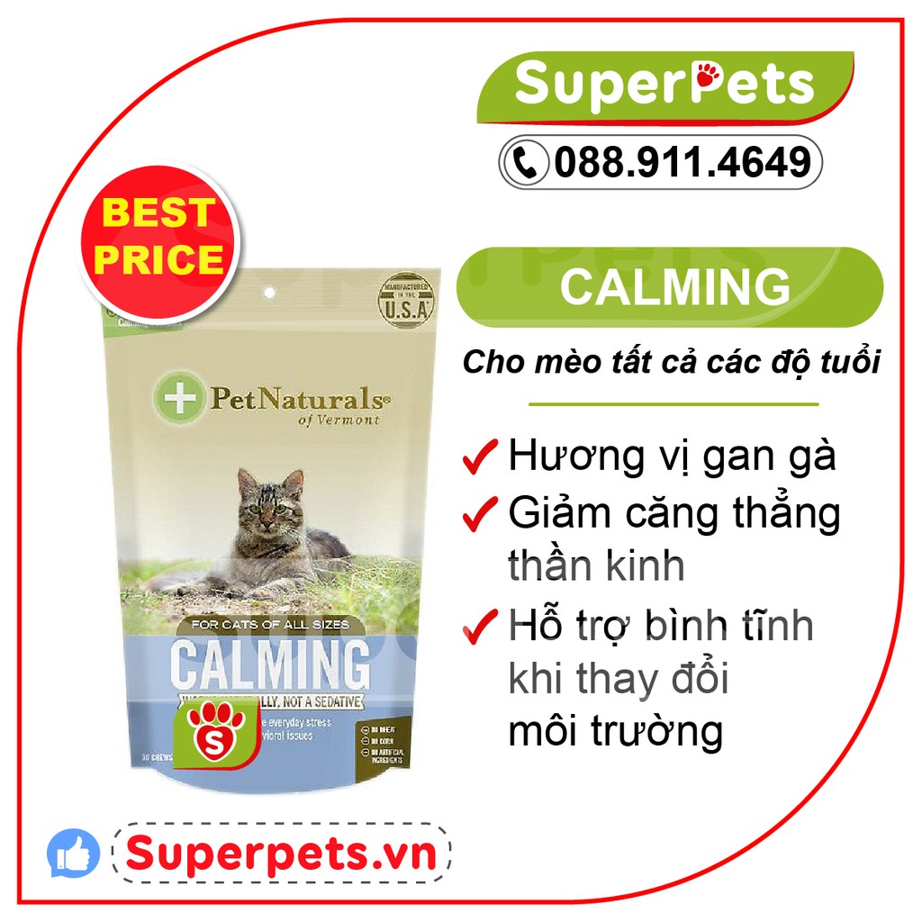 30 VIÊN NHAI GIẢM CĂNG THẲNG PET NATURALS' CALMING CHO MÈO - Pet Naturals of Vermont Calming Cat Chews