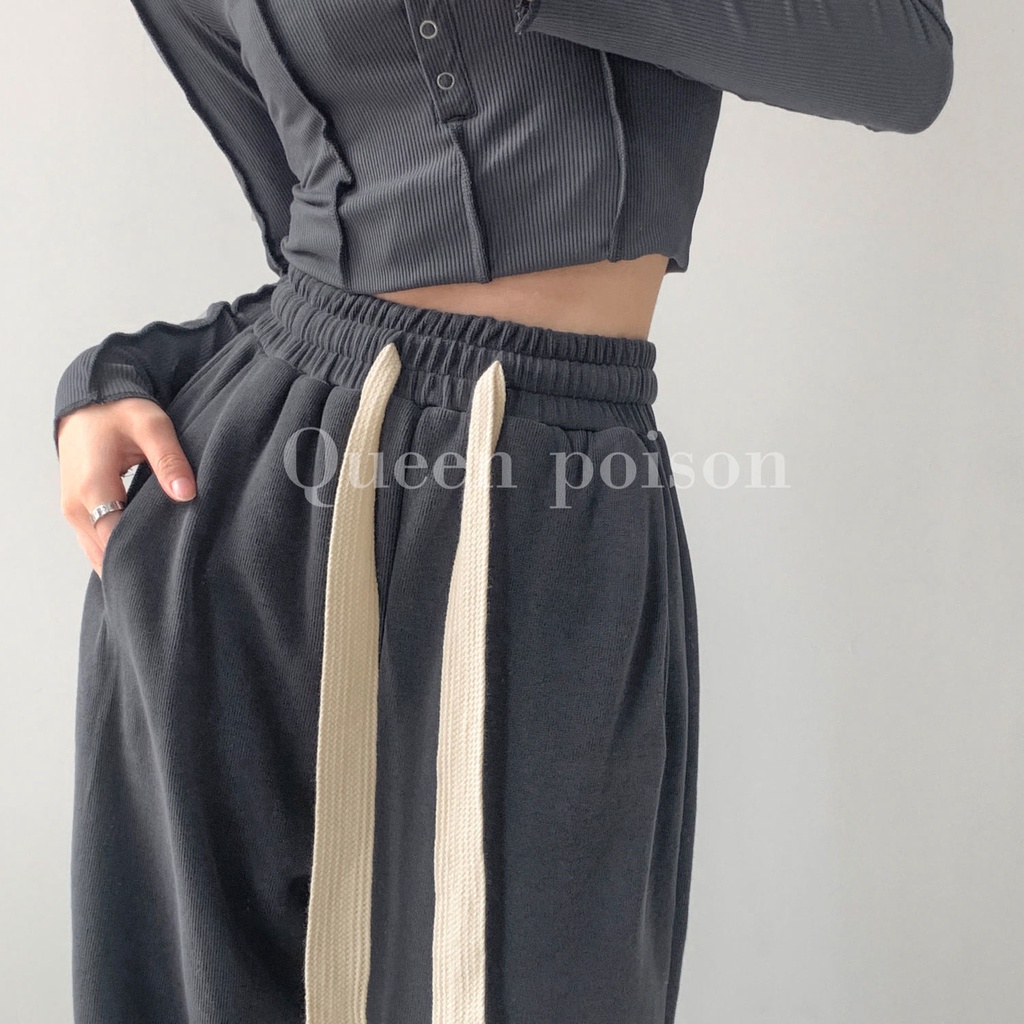 Quần dài ống rộng lưng cao phối dây rút thời trang xuân thu cá tính