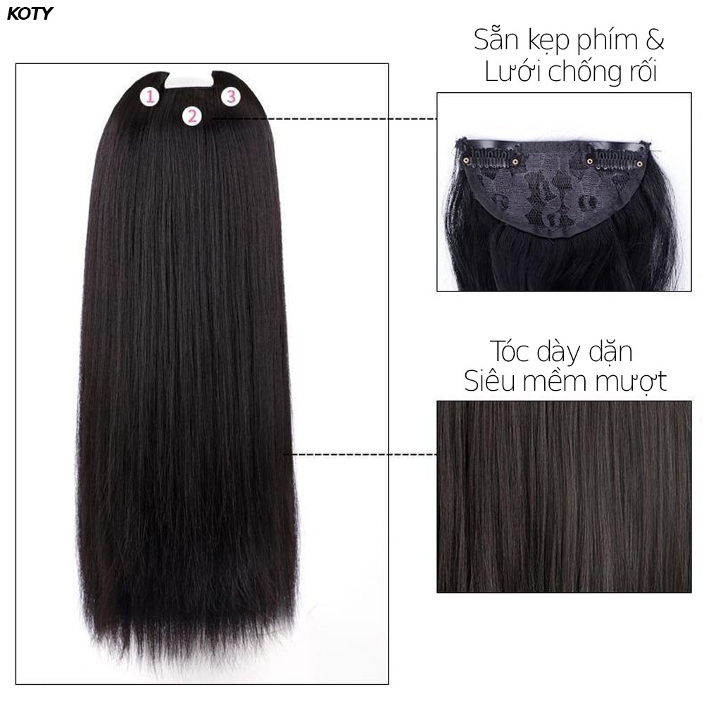 Tóc giả thẳng dài cho nữ shop Koty, tóc giả kẹp phím nửa đầu tự nhiên dễ sử dụng
