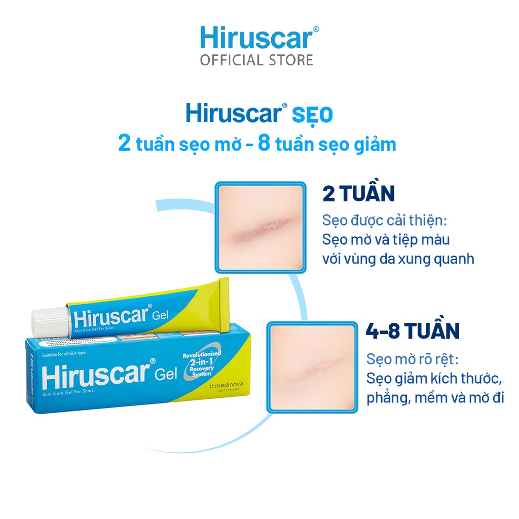 Bộ 2 Gel cải thiện sẹo vừa, sẹo lõm, sẹo thâm Hiruscar 20g/tuýp