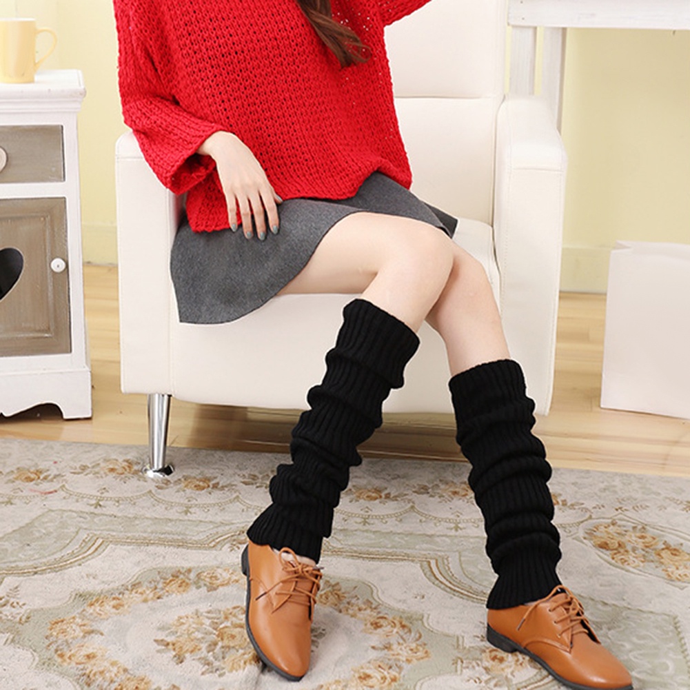 Tất dệt kim co giãn màu trơn giữ ấm phong cách mùa đông thời trang cho nữ