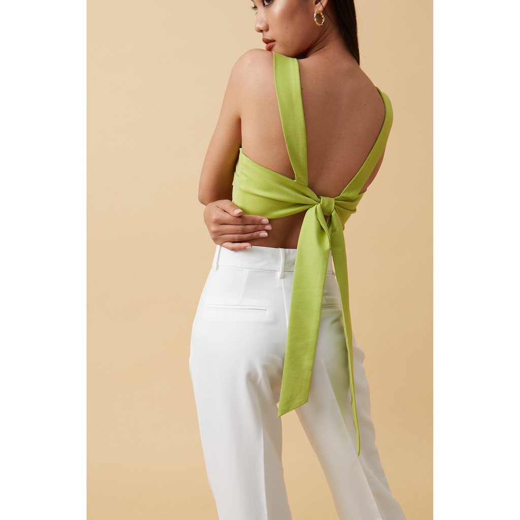 ELE Studios - Áo Croptop nữ thiết kế xếp li thắt nơ sexy cá tính Poshtop cam sữa đi chơi, đi biển phù hợp mùa hè