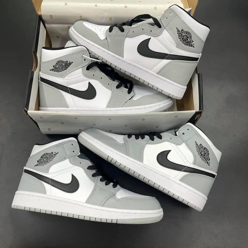 Giày thể thao jordan cổ cao xám trắng, Giày sneaker jodan xám cao cổ móc đen smoke grey nam nữ cao cấp