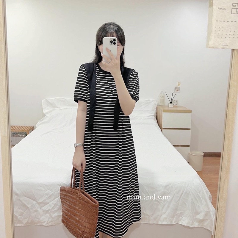 Váy thun kẻ 2 màu