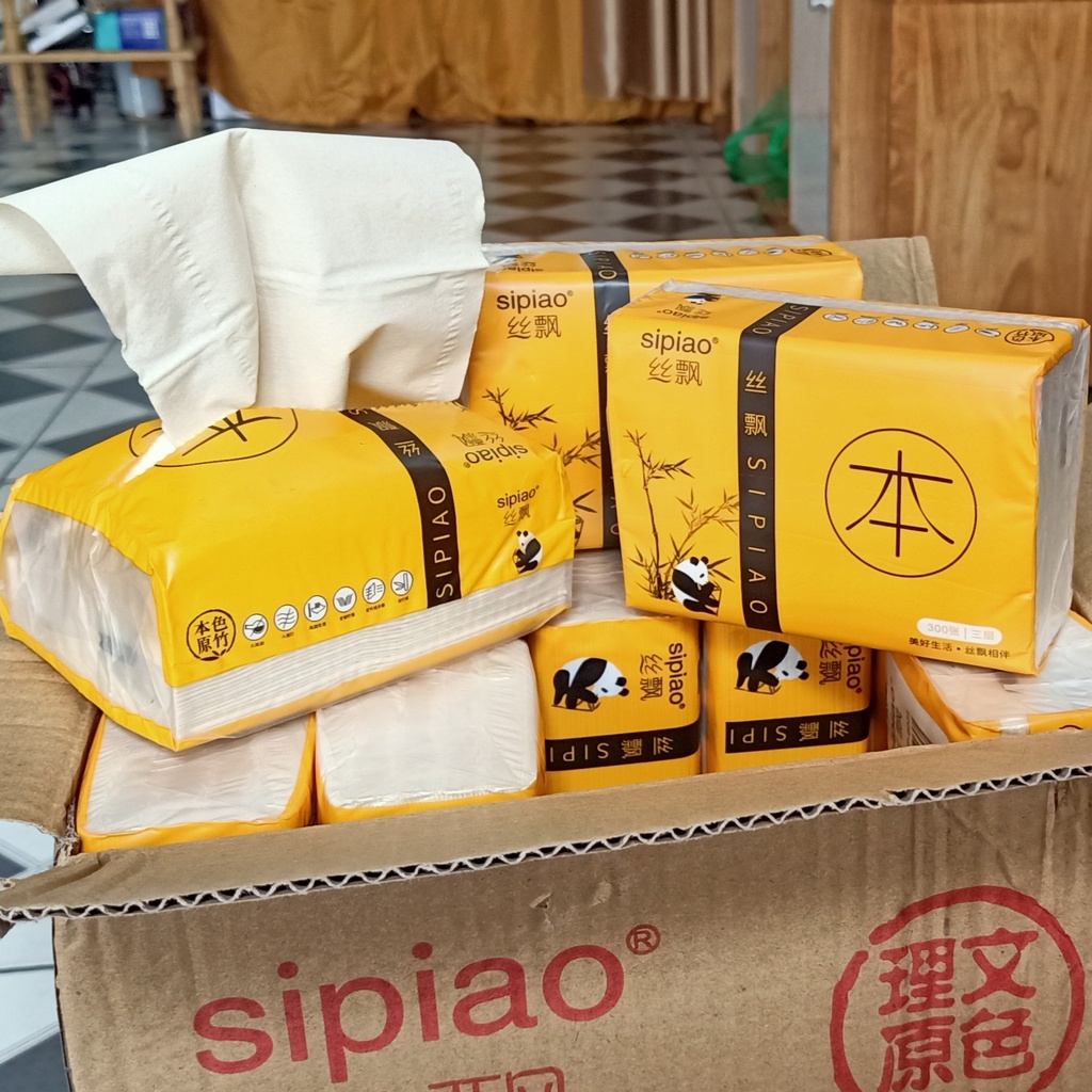 Thùng 30 gói giấy ăn gấu trúc SIPIAO 6021 mềm mịn siêu dai không chất tẩy trắng