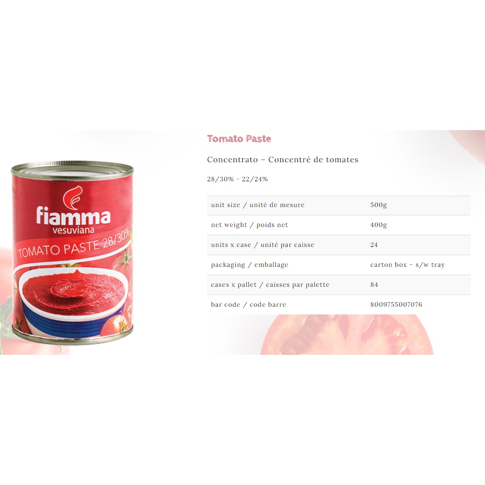 CÀ CHUA XAY NHUYỄN 28/30% - FIAMMA TOMATO PASTE 28/30%