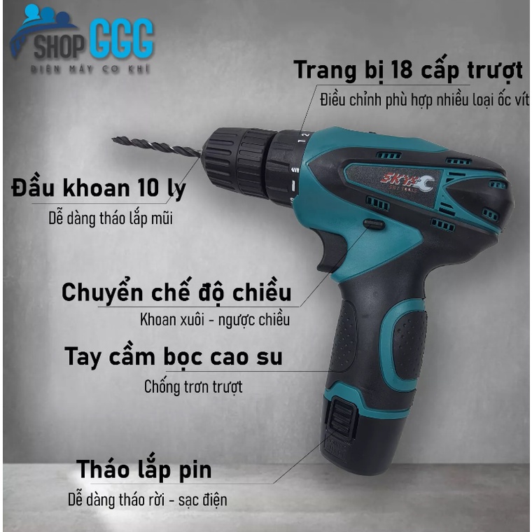Máy khoan pin 12v ML120H chính hãng GGG - Máy bắn vít không dây đảo chiều - khoan sắt, khoan gỗ - Tặng kèm mũi vít