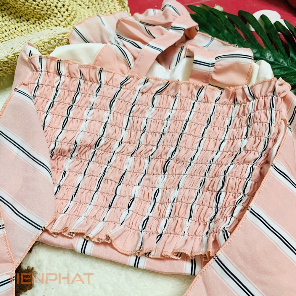 Set áo croptop và váy (Ảnh thật) có lót quần cột nơ sau lưng- Voan cát