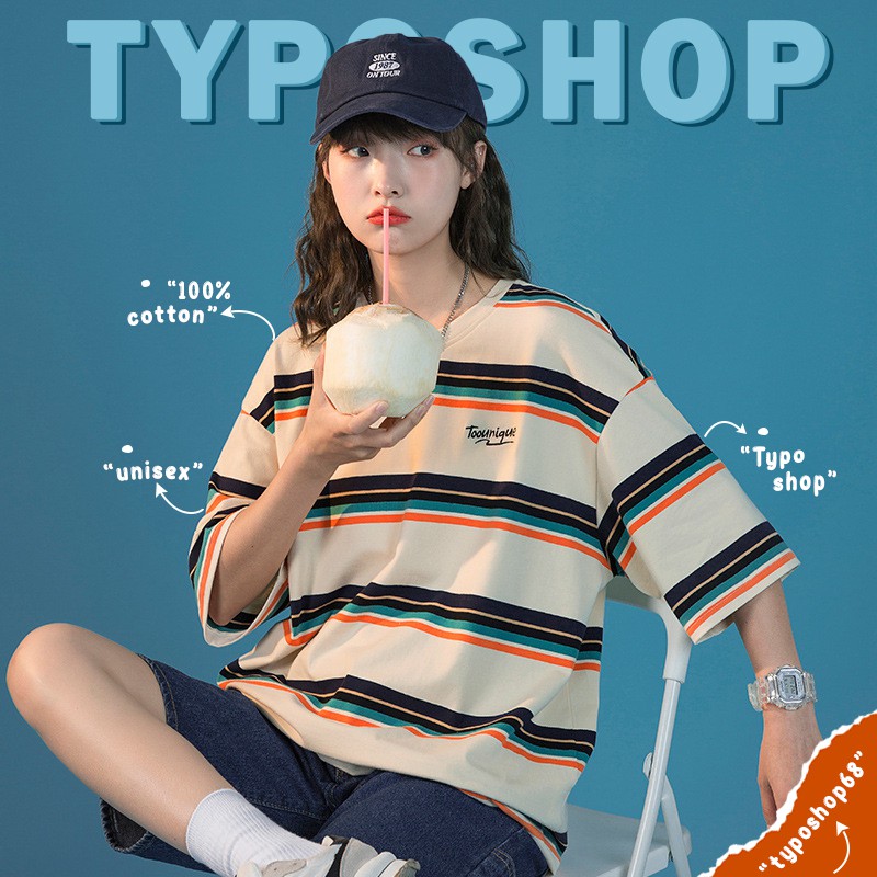 Áo thun unisex - Áo phông tay lỡ, form rộng, dáng unisex, hình sọc ngang phối màu độc đáo TYPO shop