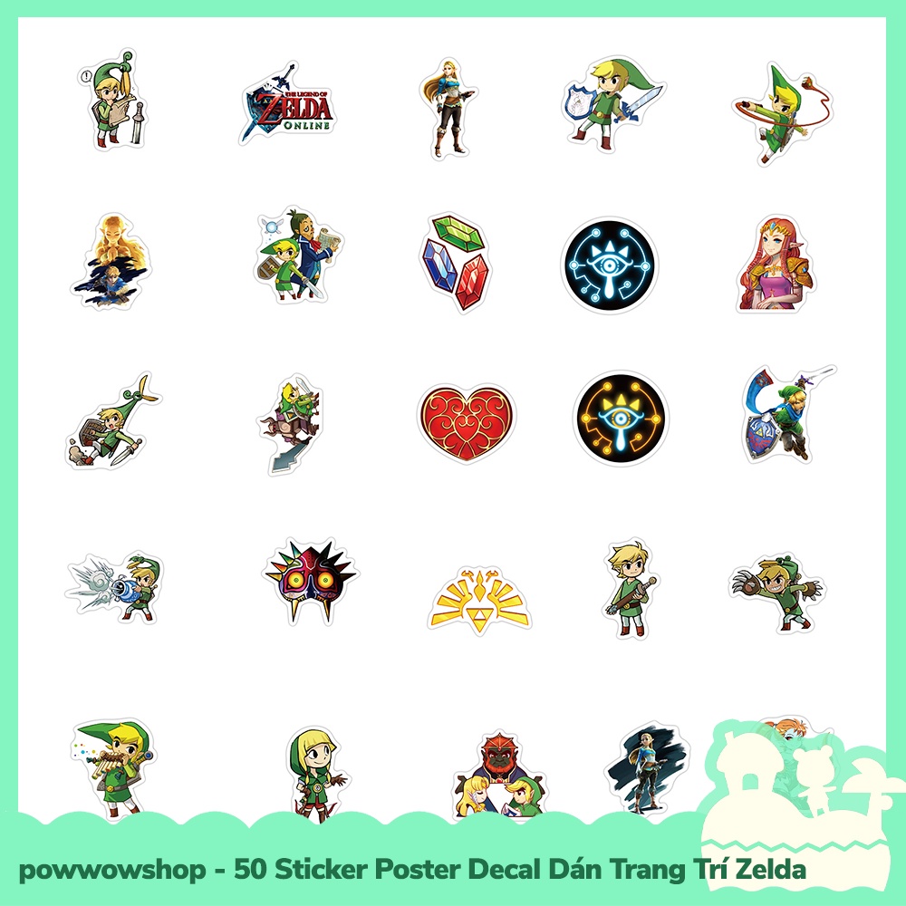 [Sẵn VN - Hỏa Tốc] 50 Sticker Decal Dán Trang Trí Đa Năng Cho Nhiều Vật Dụng Mẫu Game Zelda Time To Travel