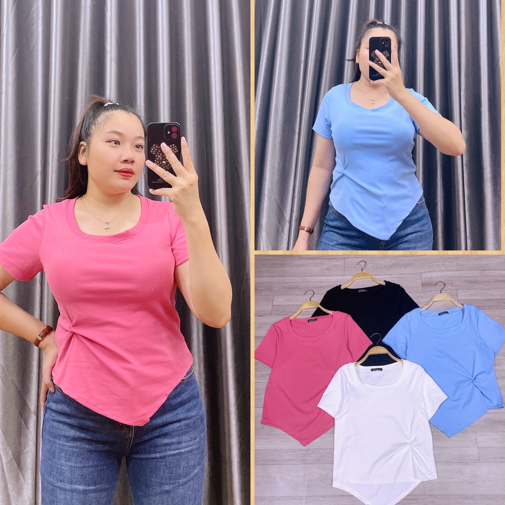 Áo Thun Kiểu Xoắn Bụng Cổ Tròn Bigsize Cô Nhỏ,Áo Phông Kiểu Cổ Tròn Có Size Thun Borib Cao Cấp A45 (HÌNH+VIDEO THẬT)