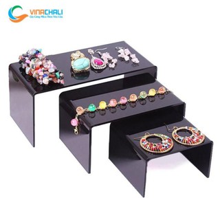 Bộ 3 Kệ Mica Trưng Bày Bóp Ví Nam/Nữ Kiểu Chữ U (Đen) - Dày 3 ly