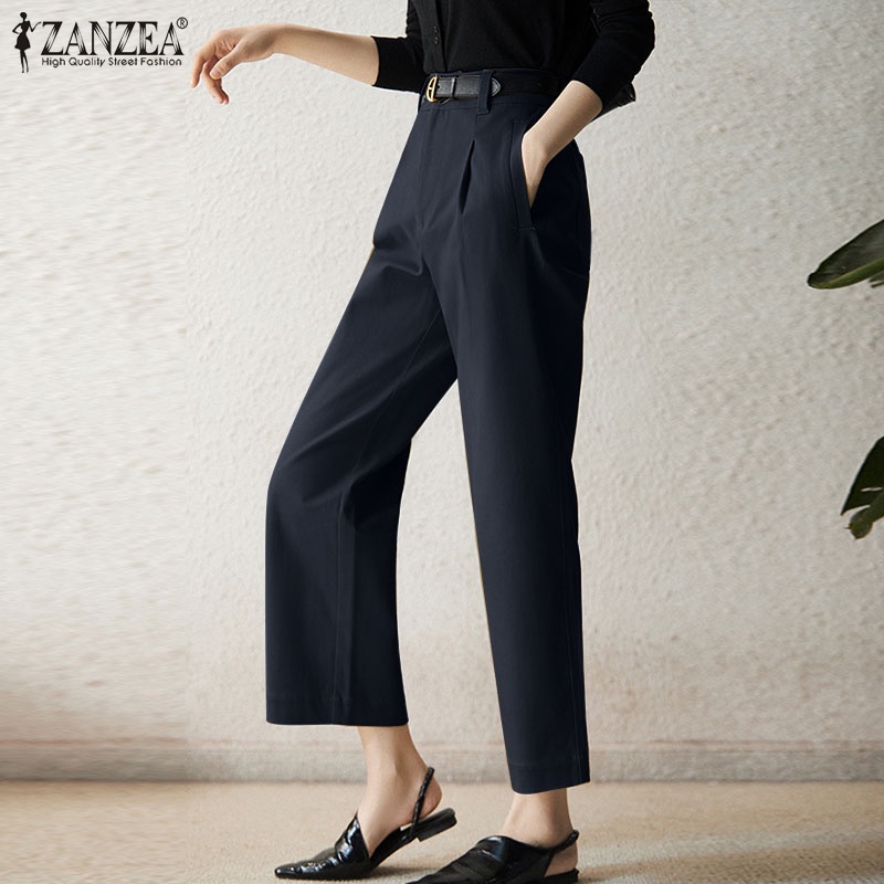 Quần ZANZEA dài tới mắt cá chân màu trơn có túi bên hông thời trang cho nữ