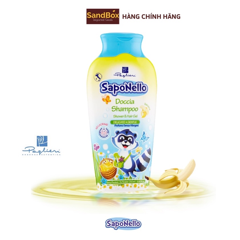 Sữa tắm gội toàn thân trẻ em Ý PAGLIERI Saponello 250ml hương Chuối - cho da nhạy cảm