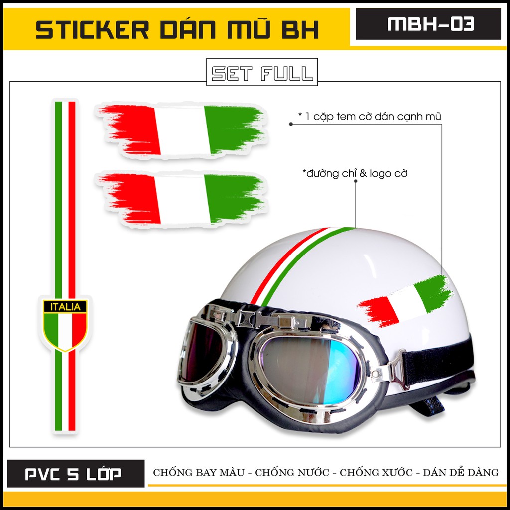 Sticker Dán Mũ Bảo Hiểm Mẫu Cờ Ý Mã MBH03 - Hình Dán Decal PVC Chống Nước Cắt Sẵn Tại Azsticker