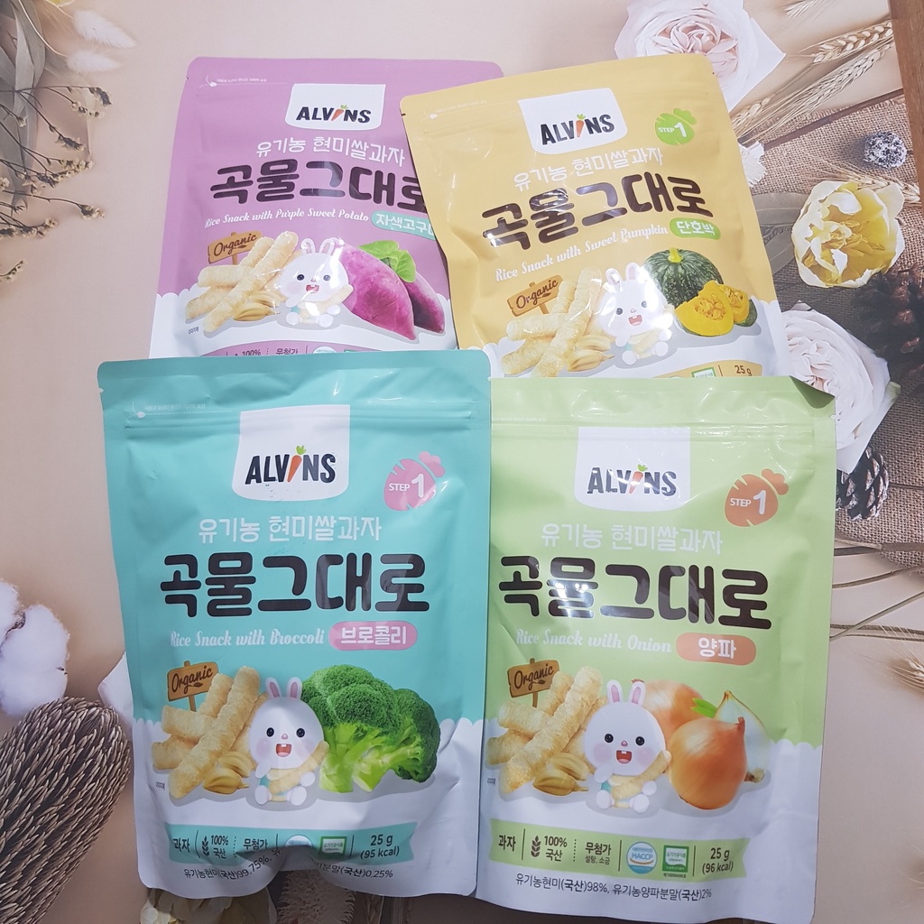 Bánh gạo lứt hữu cơ Alvins Hàn Quốc cho bé ăn dặm
