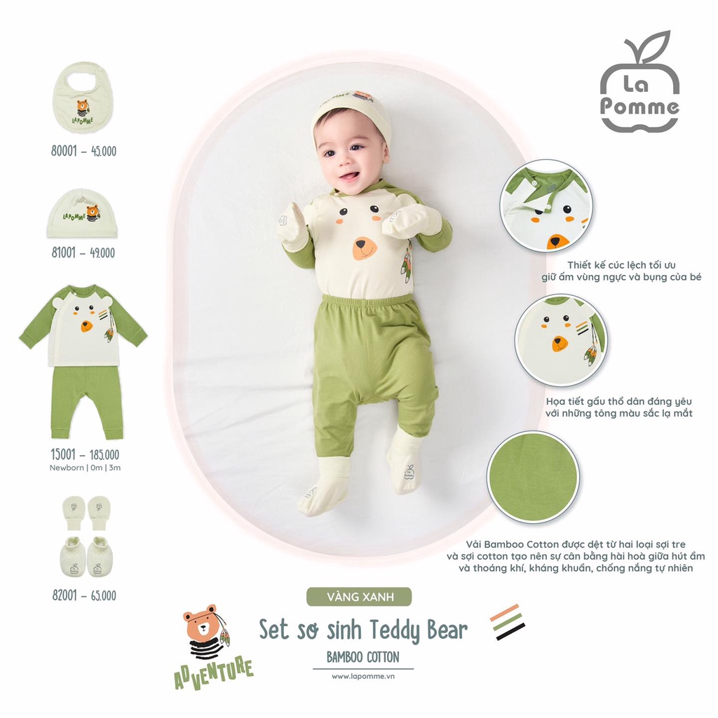 Bộ cài chéo cài giữa Body dài tay La Pomme sơ sinh modal cao cấp hải cẩu kẻ sọc bé trai bé gái SLD185 JL047 23001 15001