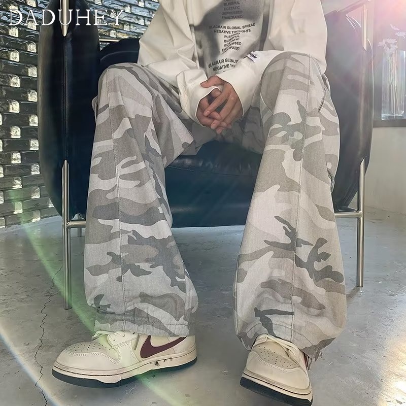 DaDuHey Men's Summer High Street European and American Style Retro Overalls Ins Trendy Fashion Hip Hop Straight Wide Leg Casual Pants