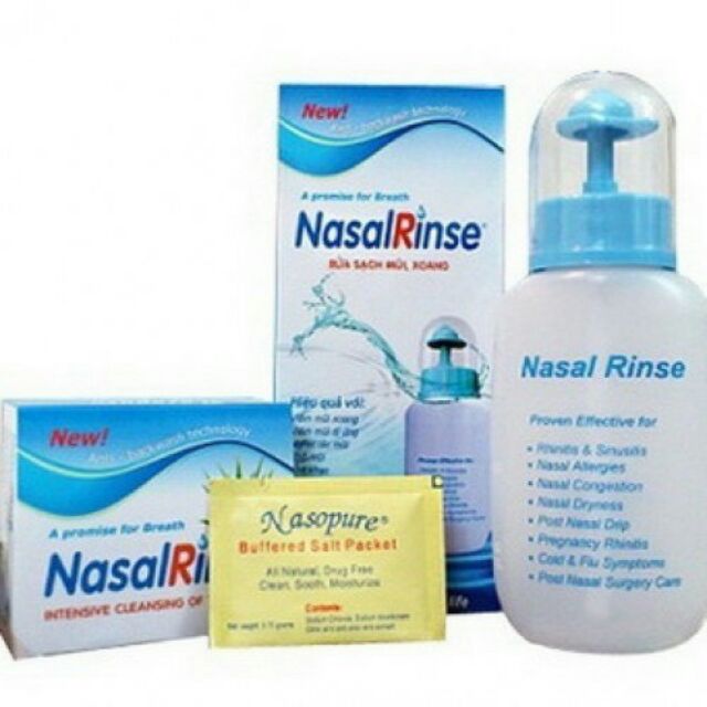 Combo bình và muối NasalRinse vệ sinh mũi viêm hiệu quả