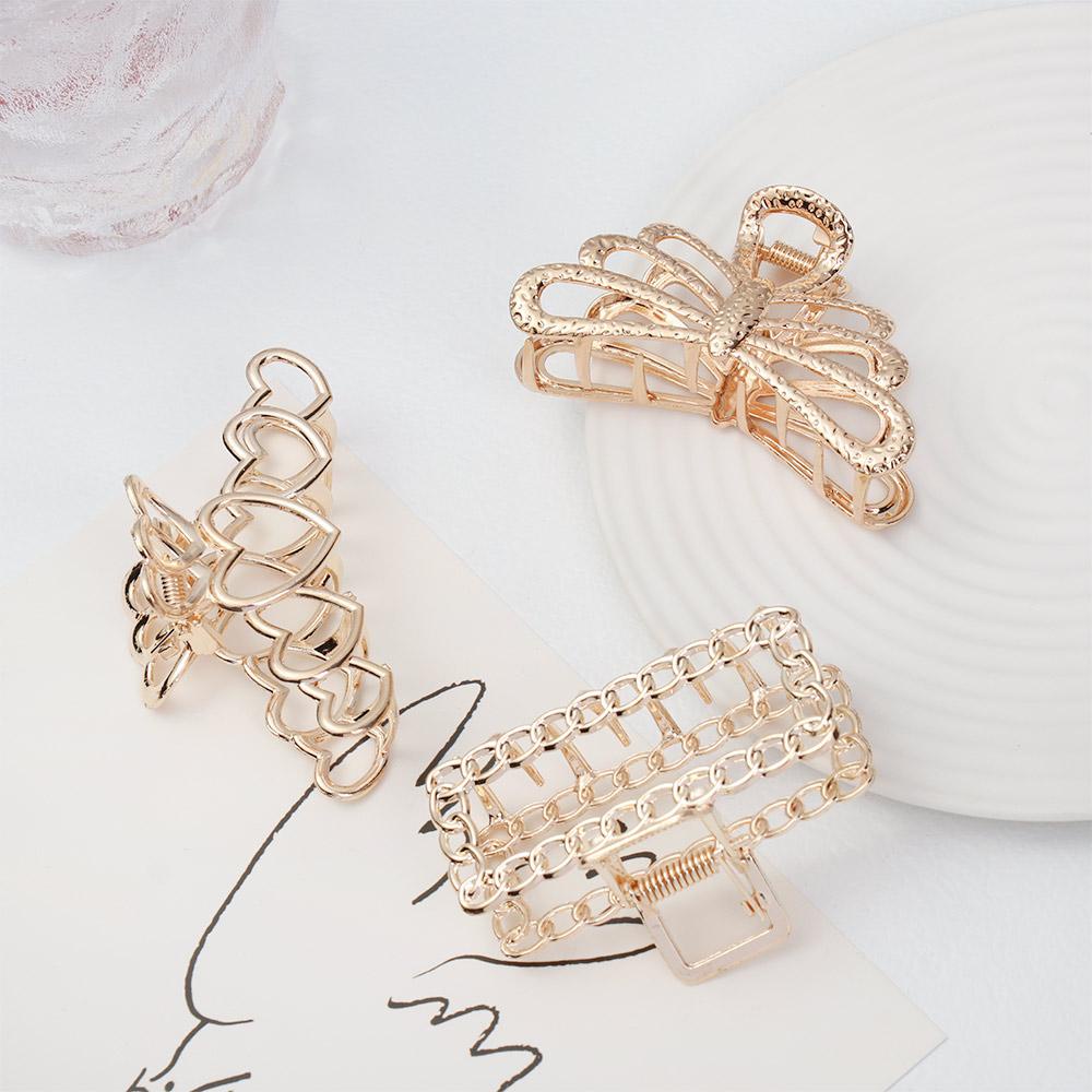 LEILY Kẹp Tóc Kim Loại Thiết Kế Hình Học Phong Cách Hàn Quốc