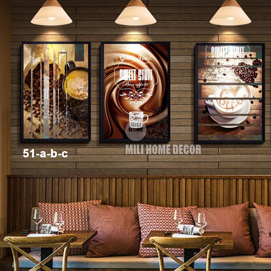 Bộ 3 bức tranh cafe,decor quán cafe