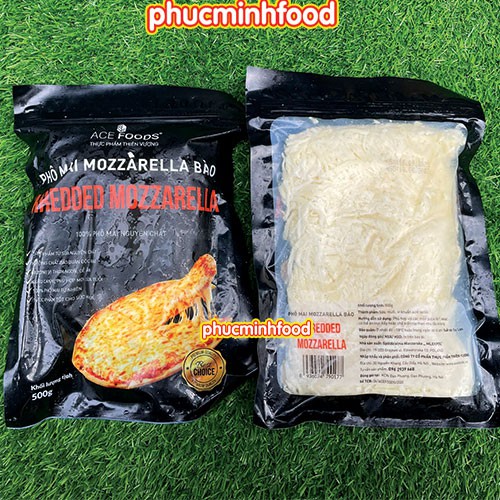 Phô Mai Mozzarella Bào Sợi Bịch Đen Loại 1 gói 500gram dùng làm pizza, lẩu tokbokki...