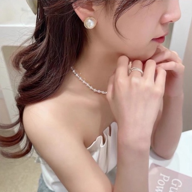 Khuyên Tai Ngọc Trai Tròn Viền Vàng Bông Tai Ngọc Trai Nhân Tạo BT36