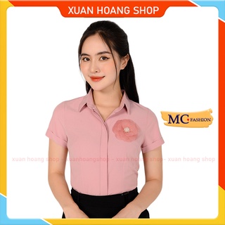 Áo Sơ Mi Nữ Cộc Tay Công Sở Đẹp Mc Fashion, Size Đủ, Chất Liệu Lụa Mát, Màu Hồng, Trắng, Vàng, Có Hoa Cài Ngực A650