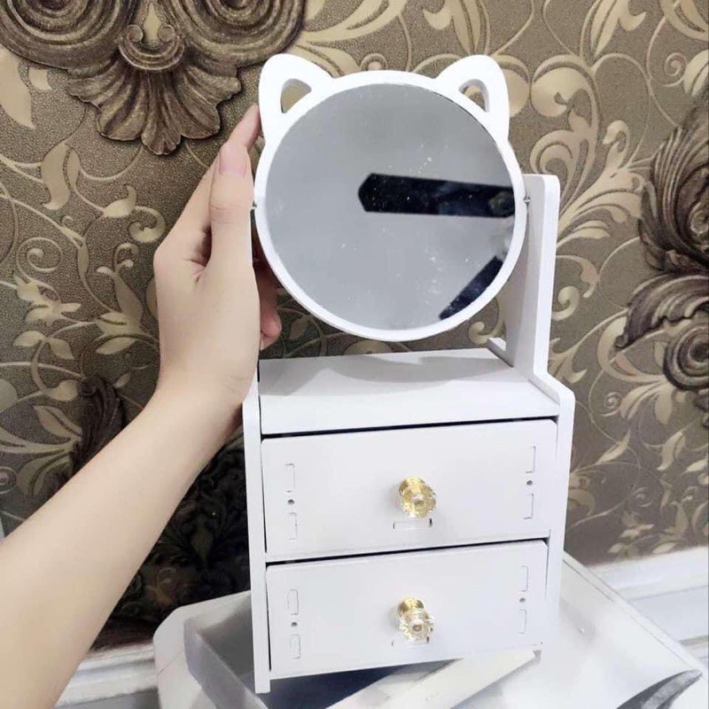 Kệ Mỹ Phẩm Mini❣️FREESHIP❣️ Kệ Để Đồ Trang Điểm Có Kèm Gương Tai Mèo Dễ Thương