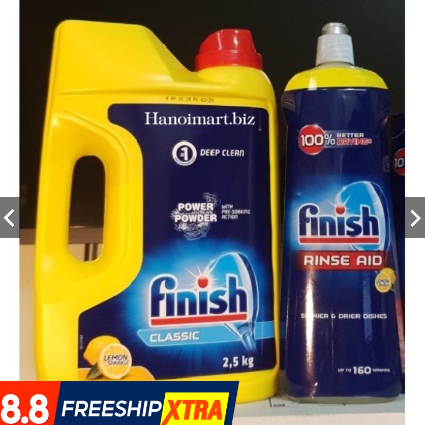 Combo Nước làm bóng Finish 750ml + Bột rửa bát 2.5kg