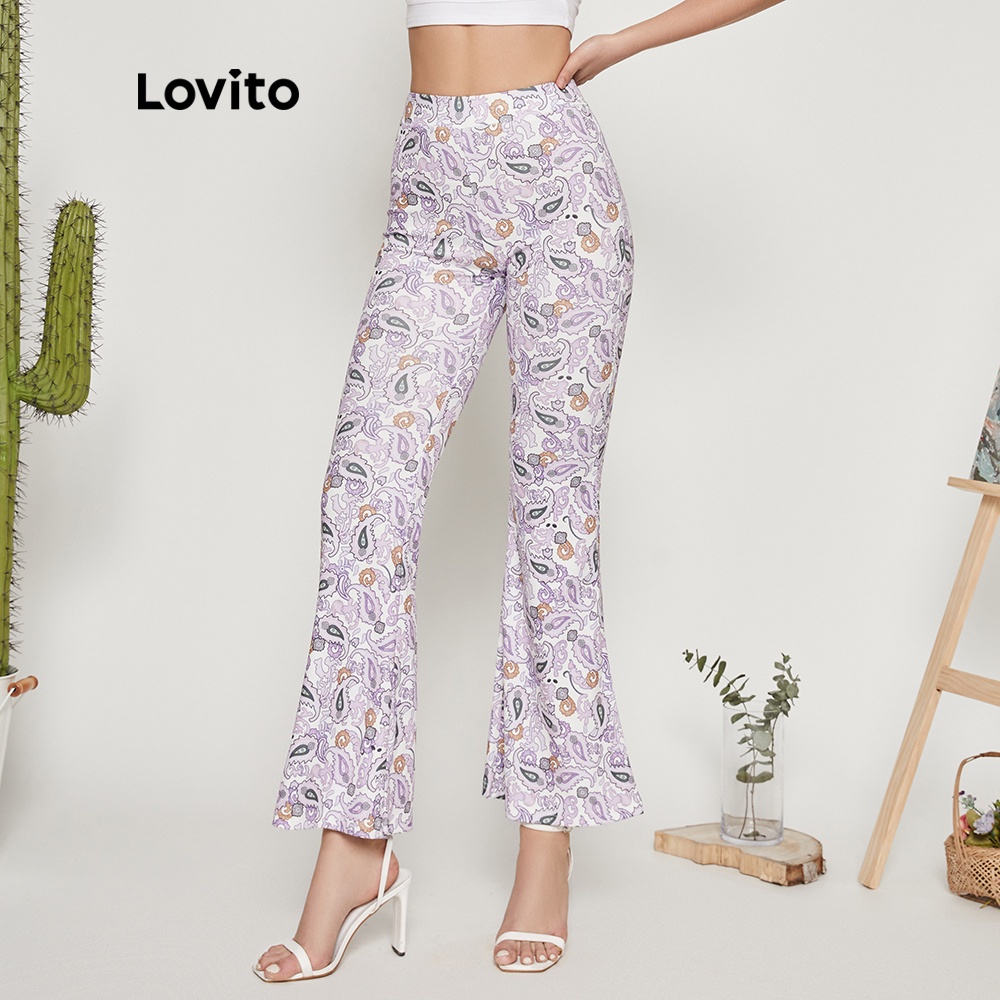 Lovito Quần dài lưng cao in hoa phong cách Boho L12041