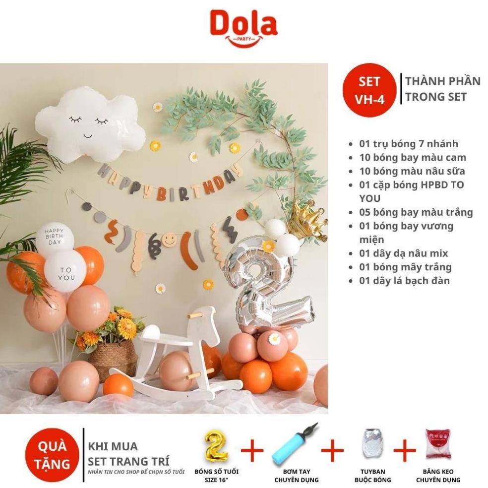 Set sinh nhật cho bé trai, trang trí sinh nhật bé gái tone màu nâu cam dễ thương SET-VH 4