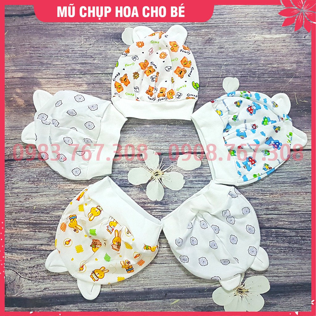 Mũ Chụp Sơ Sinh In Hình Hoa Đẹp Mắt 100% Cotton Mềm Mỏng, Thoáng Mát - SP000600