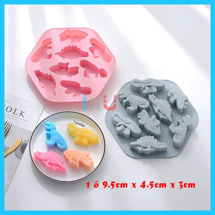 HCM - Khuôn silicon khủng long 8 ô size to nướng bánh mini cute cho bé, đổ rau câu pudding