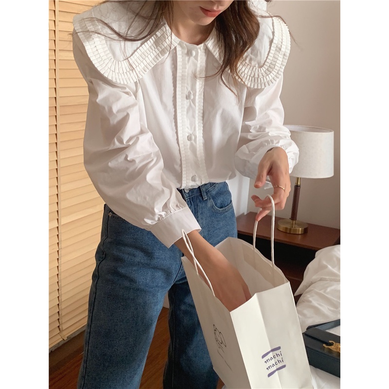 Áo sơ mi dài tay phối ren thời trang thanh lịch cho nữ 48257