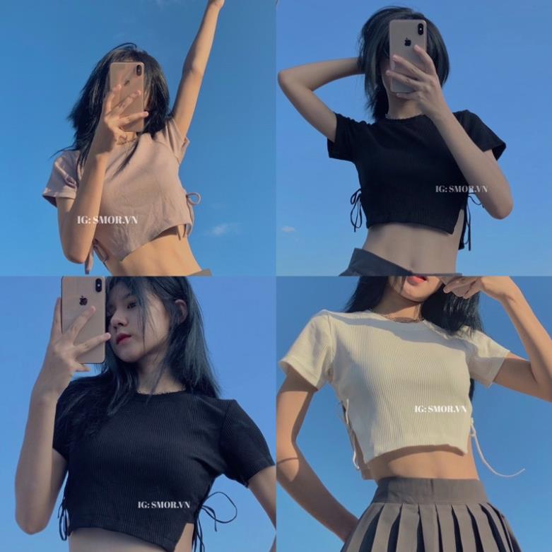 [ẢNH THẬT ĐỘC QUYỀN SMOR.VN] Áo croptop tay ngắn, xẻ eo
