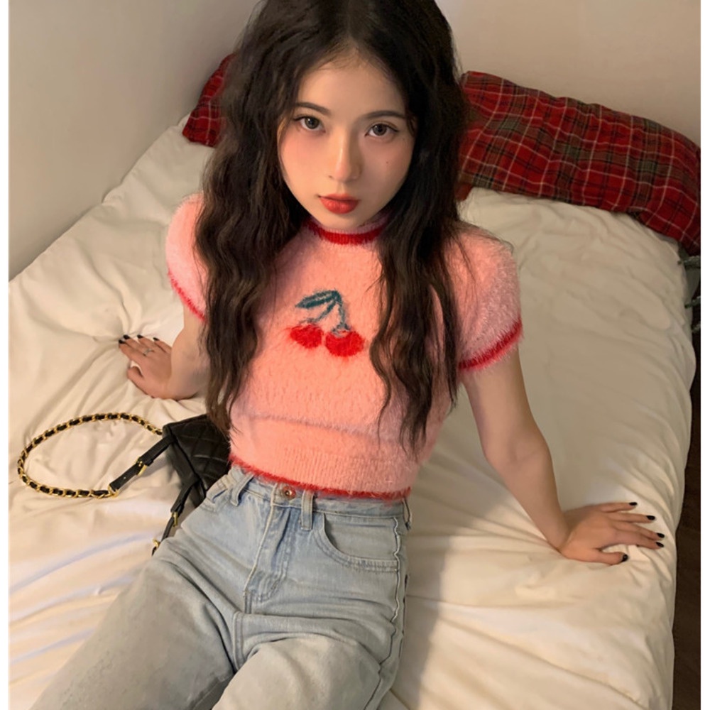 Áo Dệt Kim Tay Ngắn Thiết Kế Mới Ngọt Ngào Thời Trang Mùa Xuân Hè Dành Cho Nữ